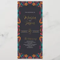 Mexican Black Floral Traditional Folk Art Wedding Program