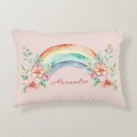 Pretty Watercolor Flowers and Rainbow Accent Pillow