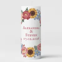Colorful Floral Wreath Personalized Wedding  Pillar Candle