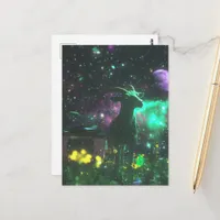 Scifi Goat in Space with Flowers Fantasy Postcard