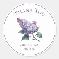 Elegant Lilac Flower Wedding Thank You Classic Round Sticker