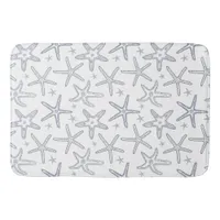 Starfish Navy Blue and White Coastal Sealife Print Bath Mat