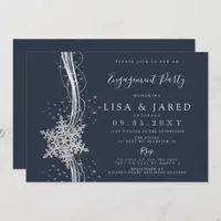 Silver Navy Snowflakes Winter Engagement Party   Invitation