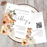 Budget Floral Pumpkin Script QR Wedding Invitation