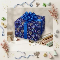 Festive Blue Celestial Hanukkah Wrapping Paper