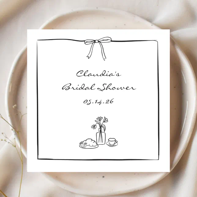 Timeless Hand-Drawn Coquette Bridal Shower Bespoke Napkins