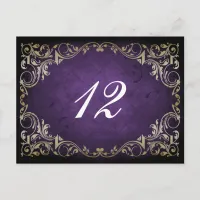 Rustic Regal Ornamental Purple And Gold Wedding Postcard