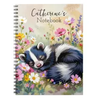 An Adorable Skunk Napping in Flowers Personalized Notebook
