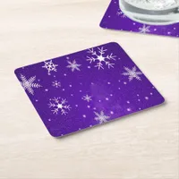 White Snowflakes Blue-Purple Backgd Paper Coasters