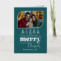 Nordic Cool Hand Drawn Merry Christmas Photo Foil Holiday Card
