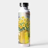 Pretty Yellow Flowers in Watering Can Water Bottle