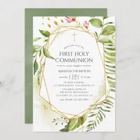Geometric Crystal Greenery Holy Communion Invitation