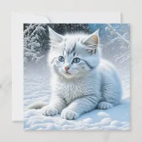 Cute White Cat Playing in the Snow