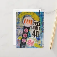 Colorful Food and Speed Limits Mixed Media Collage Postcard