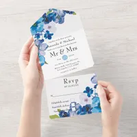 Hues of Blue Floral Wedding All In One Invitation