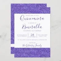 Girly Purple Glitter Sparkle Quinceanera Invitation