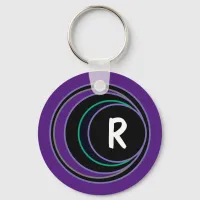 Purple Modern Geometric Abstract Monogram Initial Keychain