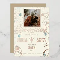 Winter Wonderland Ivory Snow Photo Save the Date Foil Invitation