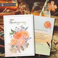 Elegant Gold  Peach Floral Watercolor Thanksgiving Holiday Card