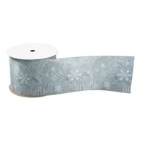 Christmas Text and Snowflake Pattern Blue ID257 Satin Ribbon