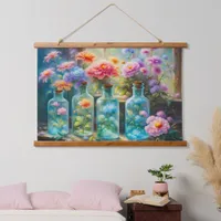 Flower vases filled with stunning, vibrant blooms  hanging tapestry