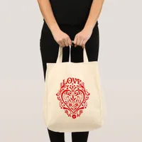 Red Fancy Love Heart Grocery Tote Bag