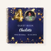 Guest book 40th birthday navy blue gold star photo