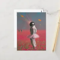 A cute surreal astronaut with a disco ball head  postcard
