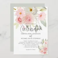 Rustic Blush Pink Watercolor Floral Wedding  Invitation