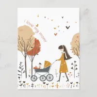 Mom and her Kid on the Stroller Postcard