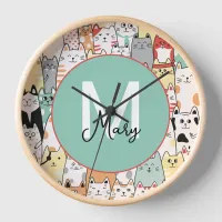 Sister Birthday Cat Lovers Name Monogram Clock