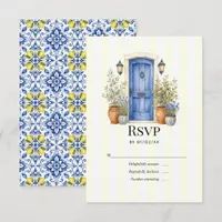 Amalfi Coast Blue Door Lemon Italian Wedding RSVP Card