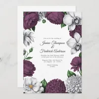 Plum & Silver Watercolor Floral Wedding Invitation
