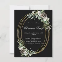 Cone pine black gold Christmas Party invitation