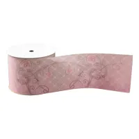 Roses and Swirls on Elegant Pastel Pink Plaid Grosgrain Ribbon