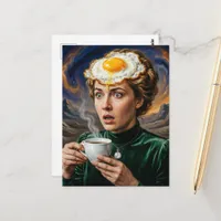 Surreal Breakfast Eggs and Coffee Woman in Desert Postcard