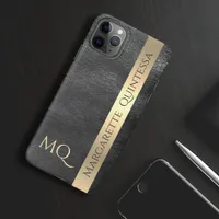 Modern Stylish Black Leather Gold Foil Monogrammed iPhone 11Pro Max Case