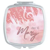 Pink Calligraphy Name Birthday Date Music Compact Mirror