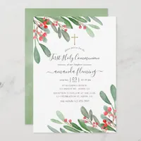 Watercolor Holly Jolly Christmas Holy Communion Invitation