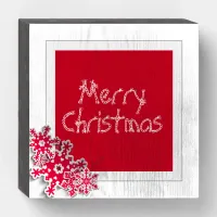 Merry Christmas Elegant Red Snowflakes Wooden Box Sign