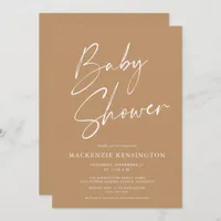 Earth Tone Modern Minimalist Script Baby Shower Invitation