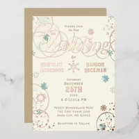 Winter Wonderland Ivory Blue Snowflake Wedding Foil Invitation