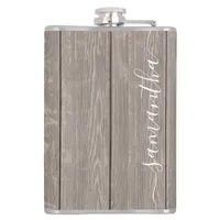 Custom Name Rustic Elegant Reclaimed Wood Flask