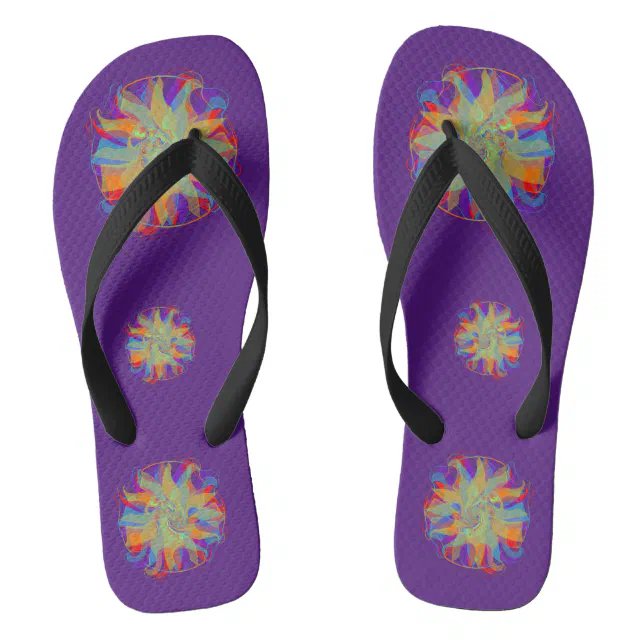 Flamboyant multicolored flowers flip flops