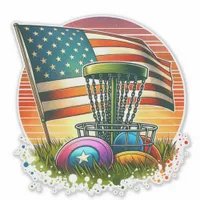 American Flag Disc Golf Vintage Sun Sticker