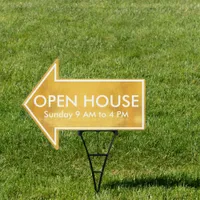 Custom Metallic Gold Open House Arrow Yard Stake Sign