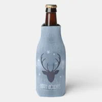 Deer Antlers Silhouette & Snowflakes Blue ID861 Bottle Cooler