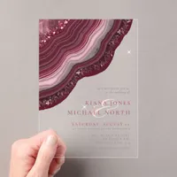 Agate Geode Glitter Wedding Burgundy ID647 Acrylic Invitations