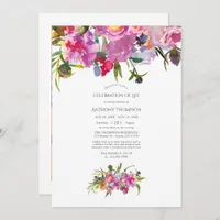 Vintage Pink Peonies Floral Celebration of Life Invitation