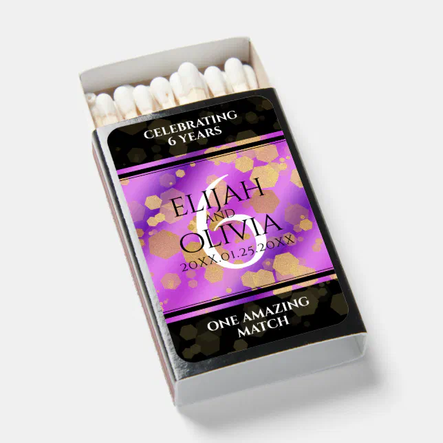 Elegant 6th Amethyst Wedding Anniversary Matchboxes